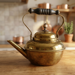 Vintage Brass Tea Kettle With <b>Lid</b> And Wooden Handle Water <b>Pot</b> Kettles Metal Design Style - Product Image 5