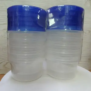 Plastic Voedselopslag Freezerdeli Containers Doorzichtige Onderkant Met Blauwe Top Draai Aan Deksels Herbruikbaar, Stapelbaar,[16 Oz 10 Pak]