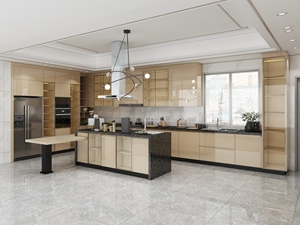 Armoires de cuisine modernes modulaires à finition brillante, portes en verre brunâtre de luxe, construction en contreplaqué, design imperméable, dosseret - Product Image 6