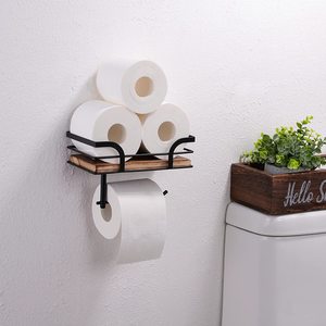 <span class=keywords><strong>Porte</strong></span>-<span class=keywords><strong>papier</strong></span> hygiénique ferme en <span class=keywords><strong>métal</strong></span> noir Oniya avec étagère pour accessoires de salle de bain rustiques avec étagère en <span class=keywords><strong>bois</strong></span> brun chaud - Product Image 6