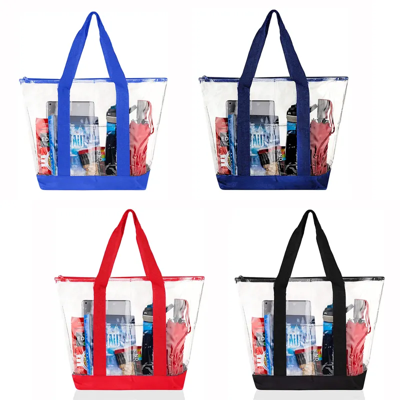 Sac fourre-tout transparent en PVC, vente en gros, étanche, léger, pour le travail, la plage, le stade, les loisirs