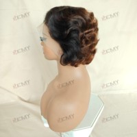 KEMY HAIR Perruque Courte Pixie Cut Cheveux Naturels Lace Front Sans Colle Ondulée Ombrée Marron HD Lace Cheveux Indiens Bruts pour Femmes Noires