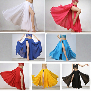 Falda Larga de Chifón con Abertura para Danza del Vientre, Unisex, con Flecos, en Existencia - Product Image 3