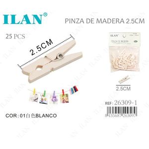 Ilan Mollette in Legno 2,5 Cm 25 Pezzi Bianche per Fermagli da Abbigliamento - Product Image 1