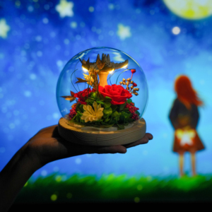 Rose éternelle préservée dans une boule de verre, rose rouge éternelle avec étoile de mer, cadeau romantique fait main pour la Saint-Valentin, décoration d'intérieur - Product Image 3