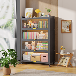 ארון תצוגה עם דלת זכוכית 5 קומות עם מדפים מתכווננים, ריהוט מודרני לסלון, מבנה פלדה עמיד - Product Image 4