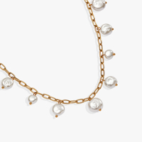 Collier d'anniversaire romantique vintage pour femme ZSZL, en acier inoxydable plaqué or, avec breloques en fausses perles et chaîne à maillons géométriques