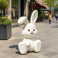 Sculpture en résine et fibre de verre de lapin mignon de dessin animé, décoration de jardin extérieure personnalisée, pour zone touristique, rue commerciale et parc.