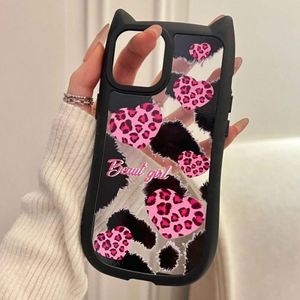 Coque de téléphone pour iPhone 11 12 13 14 15 16 17 Pro Max, motif léopard rose avec oreilles de chat 3D, cœur d'amour, cadeau pour fille, dessin animé - Product Image 6