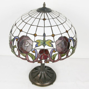 Longhuijing Tiffany Style 19.8Inch <b>Rose</b> Colored Glass <b>Light</b> with Metal Base Suitable for Living Room Bedroom Home Table Lamp - Product Image 6