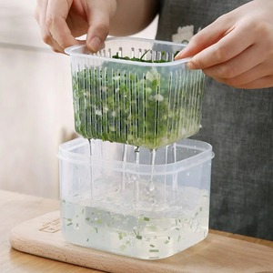 2 Grids Food Fruits Vegetables Storage Box Kitchen <b>Ginger</b> Garlic Box with Drain Basket for Kitchen <b>Fresh</b>-keeping Food Storage1P - Product Image 2