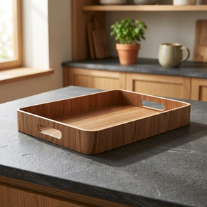 B.S INTERNATIONAL Bandeja para Café de Madera de Acacia Real Hecha a Mano, Ecológica, con Acabado Pulido, Apta para Lavavajillas y Microondas - Product Image 1