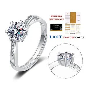Hochwertiger Diamant-Moissanit-Ring 925er Sterling silber 1 Karat Moissanit-Ehering mit GRA-Zertifikat