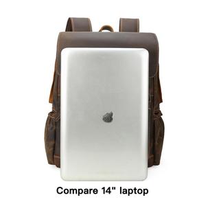 Tiding Custom Vintage <strong>Brown</strong> Crazy Horse Leather 14 Inch Travel Laptop <strong>Backpack</strong> for Men - Product Image 3