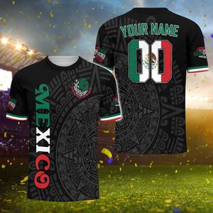 Maglia da Calcio Messicana Nera con Calendario Azteco e Bandiera Tricolore, Nome e Numero Personalizzabili - Product Image 1