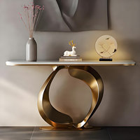 Table de couloir d'hôtel de luxe, miroir, console d'entrée finition dorée