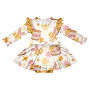 Baju rajut bayi Musim Semi kustom bambu Musim Dingin Ruffle penutup anak perempuan putri gelembung rok Romper gaun pakaian hangat - Product Image 6