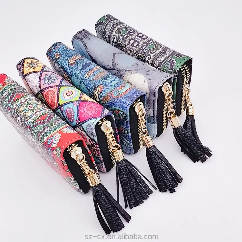 women ladies elephant ethnic short wallet cash money organizer coin pouch credit card holder leather ethnic wallet with tassel