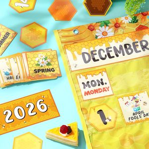 Juego de tableros de bolsillo con calendario para el aula, 120 tarjetas para la gestión del tiempo y el seguimiento del clima y las estaciones - Product Image 5