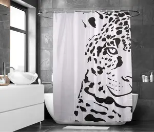 Cortina de ducha con estampado de leopardo 3D, cortina de baño de tela de poliéster impermeable para baño con 12 ganchos