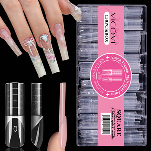 150 pièces/boîte – Nouveaux modèles de <span class=keywords><strong>faux</strong></span> ongles intelligents à double forme française, sans papier, moule en cristal pour photothérapie, gel UV, construction rapide pour extension d'ongles - Product Image 1