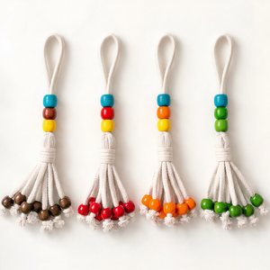 Cotton Bohemian Macrame Keychain Pendant Beaded Tassel Wreath Ornament DIY Hanging Decoration for Home & <b>Car</b> Back to School - Product Image 1