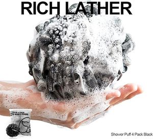 Loofah <b>Bath</b> Sponges - Black Gentle Exfoliating Shower Loofah for Rich Lather, Durable Mesh Body Scrubber for Men & Women 4 Pack - Product Image 3