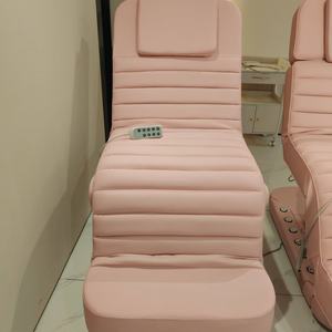 Cama de Spa Facial Eléctrica Reclinable de Lujo Moderna con 3 Motores, Tapizada en Cuero Rosa, Control de Pie para Salón, con Base Dorada, Mesa de Masaje - Product Image 6