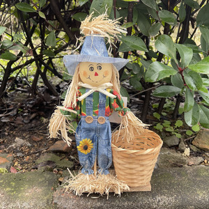 Halloween bambou fleur panier épouvantail chambre Halloween poupée ornements scène file d'attente accessoires panier de rangement - Product Image 4