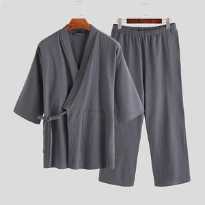 Mens Pigiama Kimono Set di Sesso Maschile Veste Abito 2 Pz/set Accappatoio Degli Indumenti Da Notte Allentato Uomo In Cotone Comodi <span class=keywords><strong>Pigiami</strong></span> Set - Product Image 5