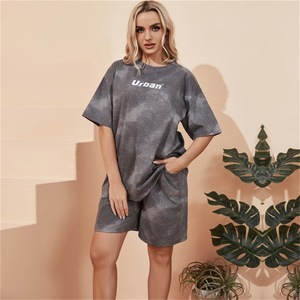 Costume d'été pour femmes Short Sleeve Short Casual Sports Suit Cute Girl's Clothes Round Neck Solid Color Plus Size Clothing 2 Piece - Product Image 1