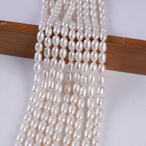 Perles d'eau douce naturelles en forme de riz blanc de 5-6 mm en gros de Zhuji, perles lâches pour collier et bracelet DIY, perles enfilées - Product Image 5