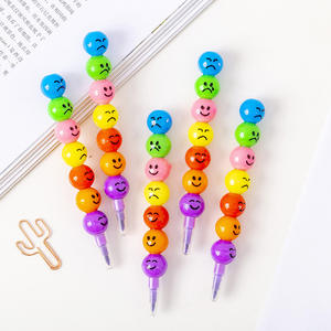 Crayons empilables à <span class=keywords><strong>visage</strong></span> souriant, crayons effaçables pour enfants, sans impression, crayons de couleurs mélangées empilables - Product Image 1