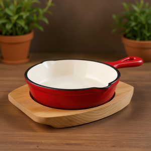 Magma Red Mini Frying <b>Pan</b> With Wooden Trivet For Serving And Cooking - Product Image 3