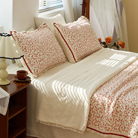 Ensemble de couette d'été en mousseline double couche en coton biologique, imprimé floral vintage, certifié Oeko-Tex, literie de chambre à coucher, tailles personnalisées