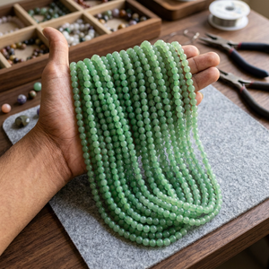 Natürliche Grüne Jade-Perlenkette Lose Edelsteinperlen Runde Polierte Perlen 8mm für Schmuckherstellung - Product Image 2