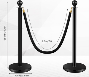 Đen thép không gỉ thảm đỏ hàng đợi cực kiểm soát đám đông stanchion bài với nhung dây - Product Image 6