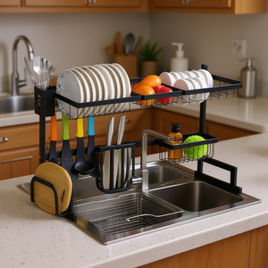 Escurridor de Platos Grande de 2 Niveles, de Acero Inoxidable, para Fregadero de Cocina, Organizador de Utensilios, Almacenamiento de Vajilla - Product Image 2