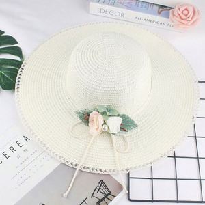 New Style Fresh Flower Bow <b>Sunscreen</b> Outdoor Wide Brim Sun Summer Beach Straw Hat for Woman - Product Image 6