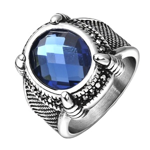 วงแต่งงานหมั้นโบราณออกแบบใหม่ไทเทเนียม316L <span class=keywords><strong>ส</strong></span>แตนเลสรูปไข่<span class=keywords><strong>ส</strong></span>ีฟ้าคริสตัลแซฟไฟร์ตราแหวนสำหรับผู้ชาย - Product Image 2