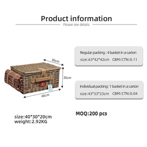 Handmade liễu dệt hình chữ nhật Dã ngoại mát giỏ đặt 4 nắp cắm trại ngoài trời trái cây lưu trữ cản trở <span class=keywords><strong>wicker</strong></span> dã ngoại cản trở - Product Image 5