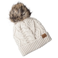 Vente en gros de bonnet à pompons torsadé décontracté avec logo personnalisé pour l'hiver avec pompon en fausse fourrure pour femmes
