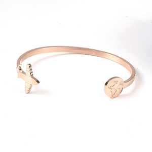 Brazalete Abierto de Acero Inoxidable con Baño de Oro de 18k para Mujer, Diseño de Mapa de Avión, Joyería de Moda - Product Image 5