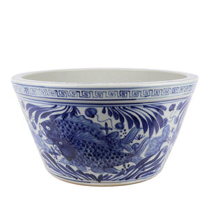 青と白の手描きの屋内粘土植木鉢セラミック魚の池ポット景徳鎮の手描きのレトロな装飾的な植木鉢 - Product Image 4