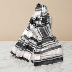 100% <b>Linen</b> <b>Yarn</b> Dyed Striped Woven Summer Scarf Elegant Timeless Soft Lightweight Women Wrap - Product Image 4