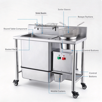 Table de travail en acier inoxydable avec évier et station de friteuse, plan de travail pour la préparation des aliments pour restaurant, snack-bar