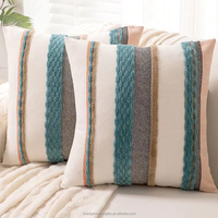 Boho Coussin Couvre 18x18 Ferme Décoratif Coussin Cas Rayé Carré Oreillers Couverture Chenille pour Canapé Canapé Lit