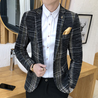 Blazer d'hiver en peluche à carreaux de haute qualité pour homme, veste décontractée pour jeune homme, costume slim coréen pour homme
