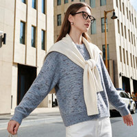Eleganter Damen Melange-Wollpullover Klassischer Rundhalsausschnitt Überschnittene Schulter Entspannte Passform Langarm-Strickpullover Maßanfertigung Geringe Mindestbestellmenge