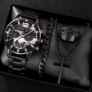 <strong>GENEVA</strong> Fashion 4PCS Men Quartz <strong>Watch</strong> With Ring Necklace and Bracelet <strong>Set</strong> - Product Image 3